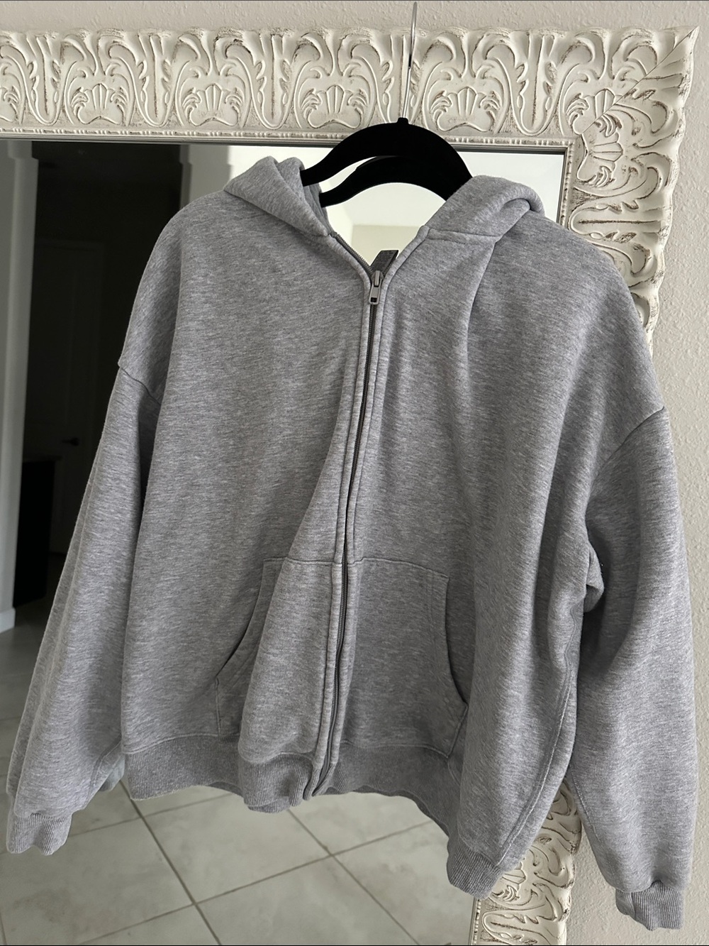 SKIMS Heather Gray Zip-Up Hoodie